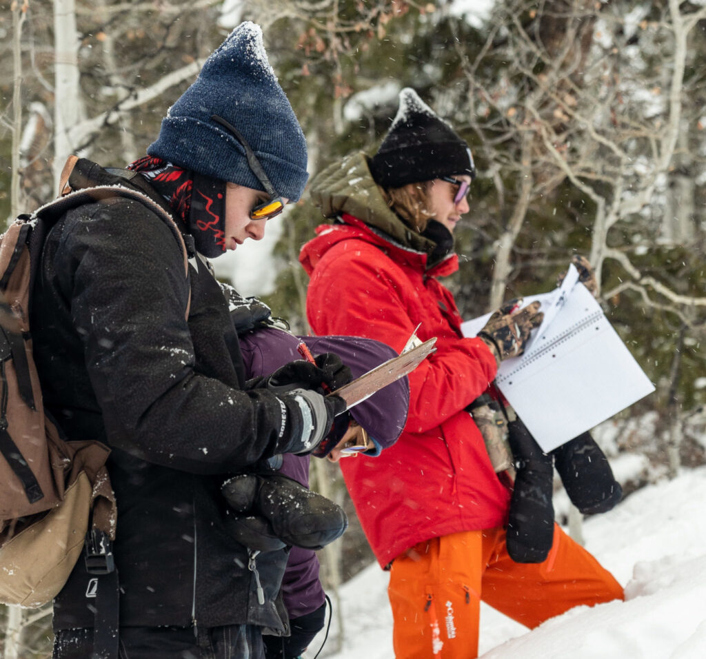 students learning snow science in the field